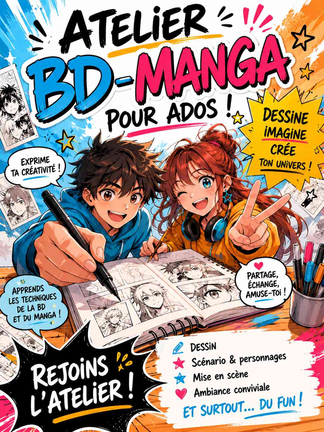 Illustration de l'activité Atelier BD-MANGA organisée par l'Amicale Laïque de Port-Boyer à NANTES