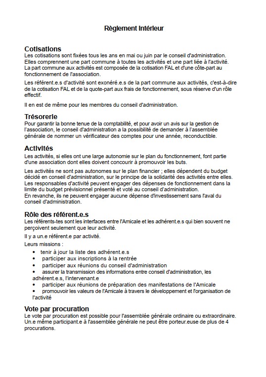 Règlement Intérieur de l'Amicale Laïque de Port-Boyer