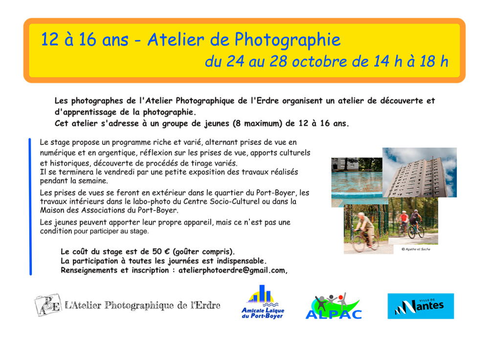 L'ALPB organise Stage de découverte de la photo pour les jeunes